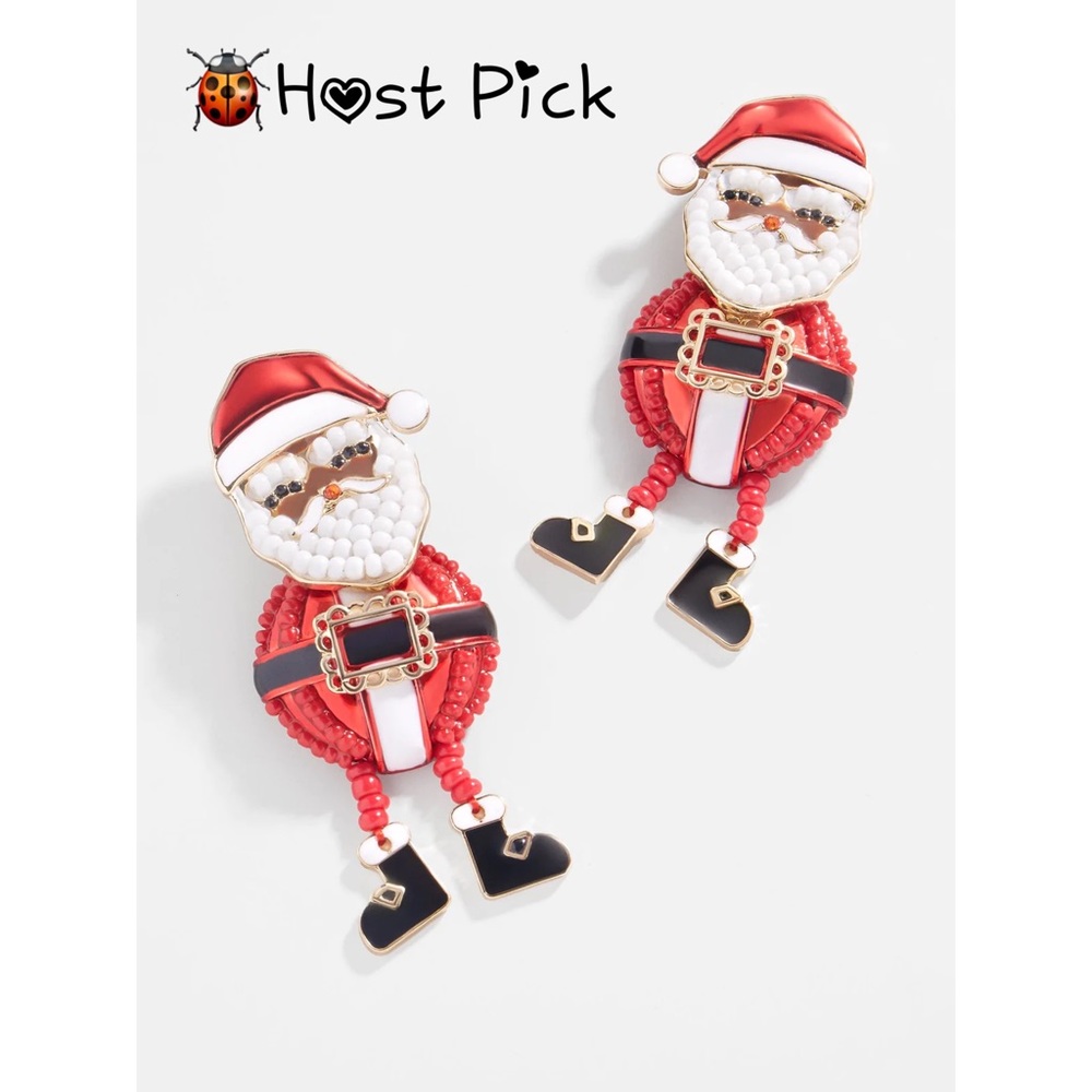 Beaded African American Santa Clause Christmas Earrings